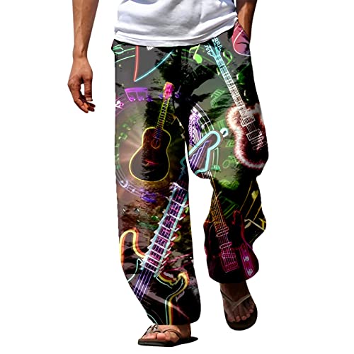 Mashaouyo Pantalones de lino ajustados para hombre, ajuste