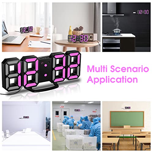 Image of 3D LED Wall Clock, 8.4 inch Digital Wall Clock, LED Clock with 3 Adjustable Brightness Levels for Home Kitchen Office(with Cable but NOT Battery Operated)