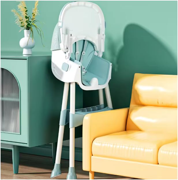 Image of Baby High Chair, Foldable Multifunctional Feeding Chair with Wheels, Removable Tray, Mint Green