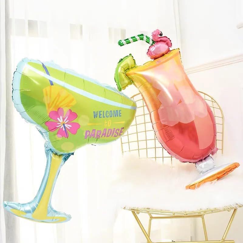 Image of Atpata Funky Welcome to Paradise Lime Green Martini Glass Foil Balloon | Tropical Cocktail Party Decoration for Luau, Beach Theme, Pool Party, Bachelorette, Summer Events