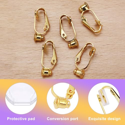 20 Pcs Clip-on Earring Converters Convert and 10 Pieces Silicone Earring Pads, Pierced Earrings to Clip On, Earring Clips for Non Pierced Ears, Comfort Pads, Silver & Gold Tone3