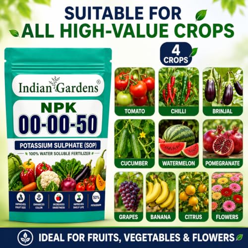 Image of Indian Gardens NPK 00:00:50 Potassium Sulphate Fertilizer (250 Grams) for Plants | 100% Water Soluble Powder | High Potassium Plant Nutrient for Flowering | Foliar Spray & Drip Application
