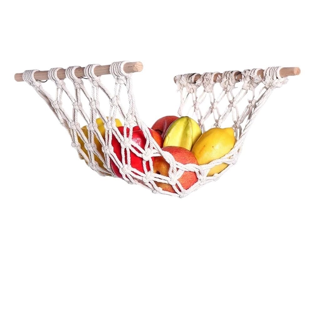 Diyouke Macrame Fruit Veggie Hammock Under Cabinet Hanging Banana Storage(Stick rice white)