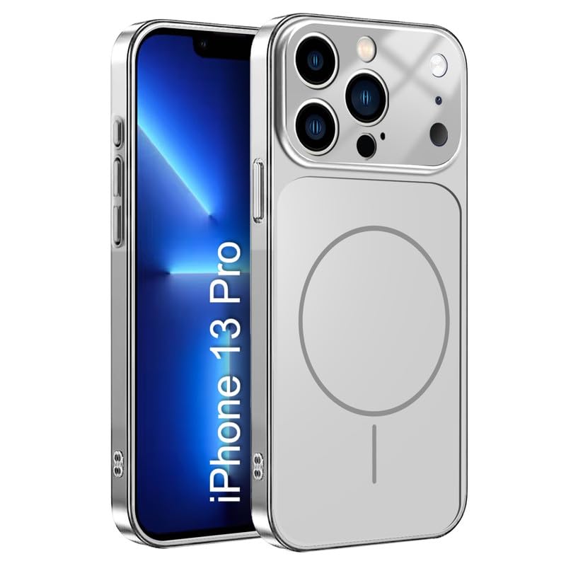 Image of LuxuryKase Converter Case for iPhone 13 Pro | Premium Protective MagSafe Cover | iPhone 17 Pro Series Style Design | in Built Camera Guard | Wireless Charging Compatible - Silver