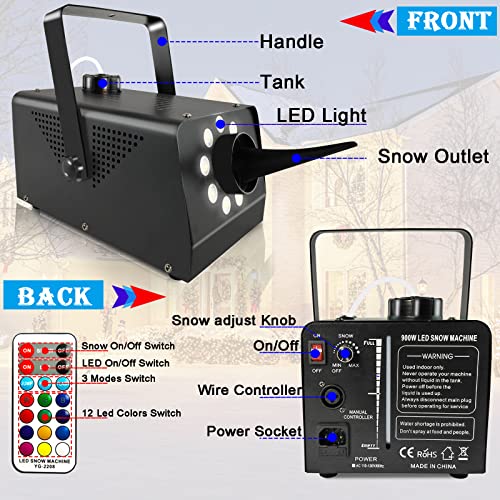 Imone Snow Machine With Lights 900W Fake Snowflake Machine Indoor 9 Led 15 Color Lights Effect With Wireless Remote Control Snow Maker Portable For Parties & Stage #TOP3