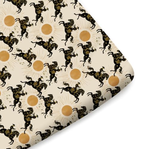 Image of Western Cowboys Sun Fitted Baby Crib Sheets for Girl Boy 52 inchx28 inch Vintage Cowboy Horses Sunshine Soft Crib Mattress Covers Southwest Country Breathable Baby Sheet for Standard Crib and Toddler Mattress