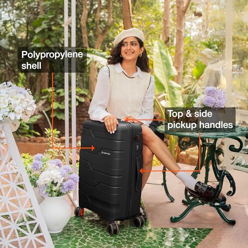 Image of Nasher Miles Paris Hard-Sided Polypropylene Double Spinner Check-in Luggage 24 inch | 65cm | 8 Wheels Medium Trolley Bag for Travel | Suitcase (Black)
