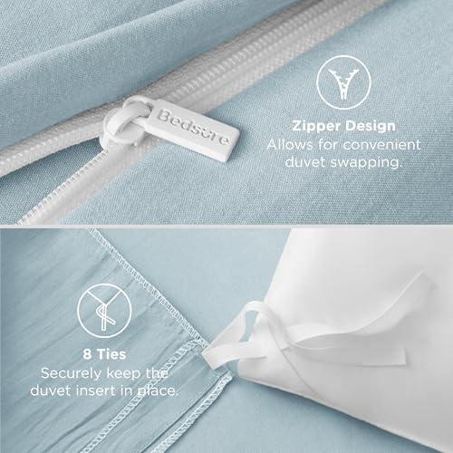 Image of Bedsure Prewashed Oversized King Duvet Cover, Cotton-Like Set, Baby Blue | Ultra Soft, Relaxed Texture, 120 inchx98 inch Breathable Comfort, Hidden Zipper, 8 Corner Ties, Easy Care, OEKO-TEX, Year-Round Use
