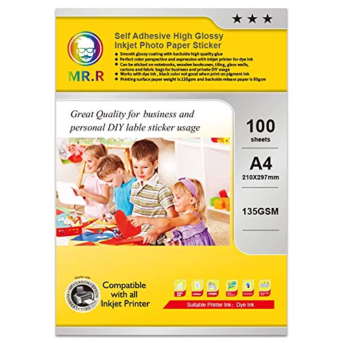 Papier photo jet d'encre adhésif MR.R A4 brillant 135g haute résolution 100 pièces