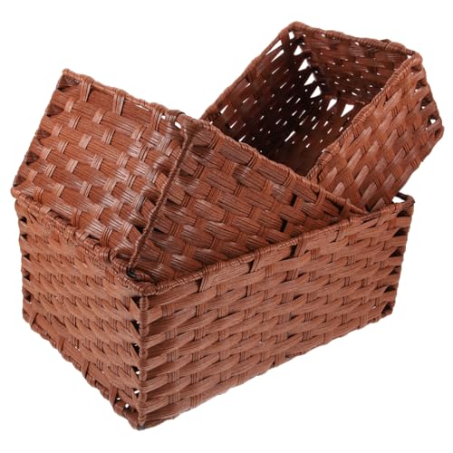SOLUSTRE 3pcs Hand Woven Storage Basket Set Vintage Rattan Organizer Box for Home Office Desktop Kitchen Bathroom