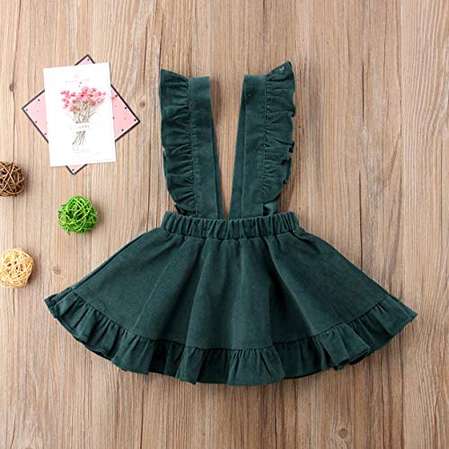 Vohawsa Toddler Baby Girl Velvet Backless Ruffle Strap Overalls Skirt Solid Sleeveless Suspender Tutu Dress Spring Summer Fall (6-7T, Green #2) #TOP5