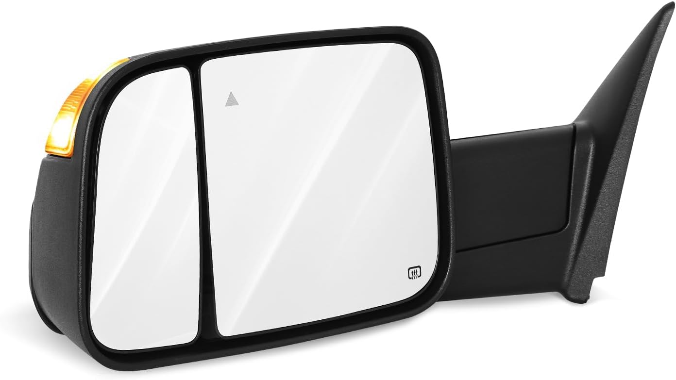 Driver Side Towing Mirror for 2019-2022 Dodge Ram 2500 3500, Left Side Power Adjusted Heated Tow Mirrors with Running Light BSM Turn Signal Puddle Light Manual Folding & Flip-Up
