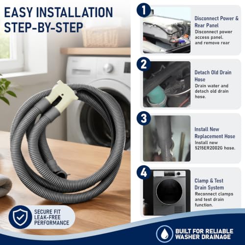 Image of 5215ER2002G Washer Drain Hose Assembly for LG Kenmore Front Washing Machine