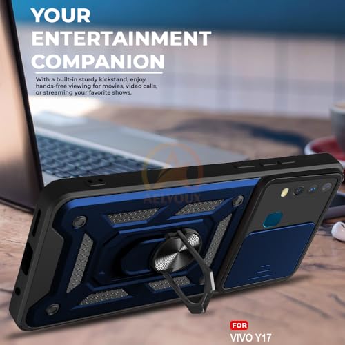 Image of Armor Bumper Back Cover Case for VIVO Y17 / Y15 / Y12 Rotating Camera Cover, Ring Holder & Kickstand | Heavy Duty & 360 Degree Protection VIVO Y17 / Y15 / Y12 Back Cover (Blue)
