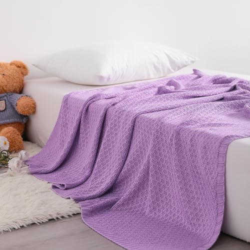Image of NTBAY Rayon Derived from Bamboo Toddler Blanket, 30 x 40, Light Purple | Breathable Cable Knit Blanket Made with Rayon Derived from Bamboo for Stroller, Travel, Tummy Time, and Supervised Use