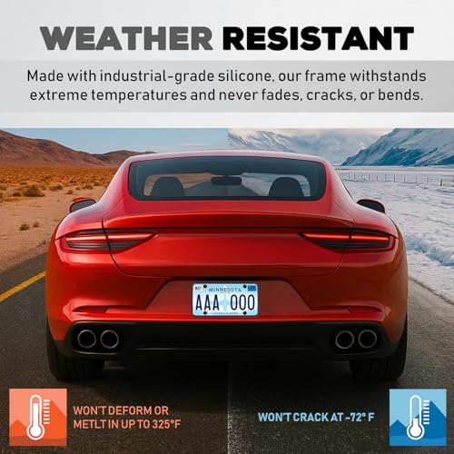 Image of Premium Black Silicone License Plate Frame - 2 Pack, Rust Proof, Rattle Proof, Weather Proof Universal License Plate Holder for Front /Rear, Street Legal, No Obstruction