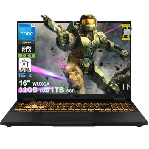 Image of ASUS TUF F16 Gaming Laptop 16 inch WUXGA IPS 165Hz (100% sRGB) Intel 10-core i5-13450HX 32GB RAM 1TB SSD GeForce RTX 5050 (Up to 440 AI Tops) RGB Backlit Thunderbolt Win11 ICP Hub
