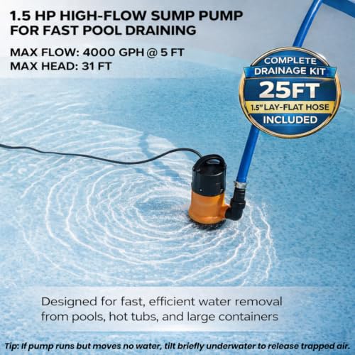 Image of Sump Pump Submersible With 25Ft. Hose, Submersible Pump, 25Ft Cord, 4000GPH