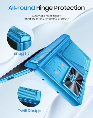 Image of for Samsung Galaxy Z Fold 7 Case with Card Holder RFID Blocking [Privacy Screen Protector ] [Slide Lens Cover] [Hinge Protection] Shockproof Protective Phone Wallet Case for Z Fold 7 (Lake Blue)