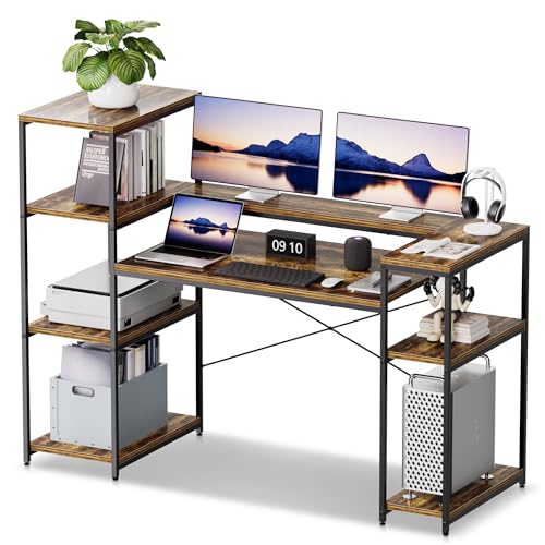HYPIGO 63-Inch Office Desk with Storage Shelves, Computer Desk Home