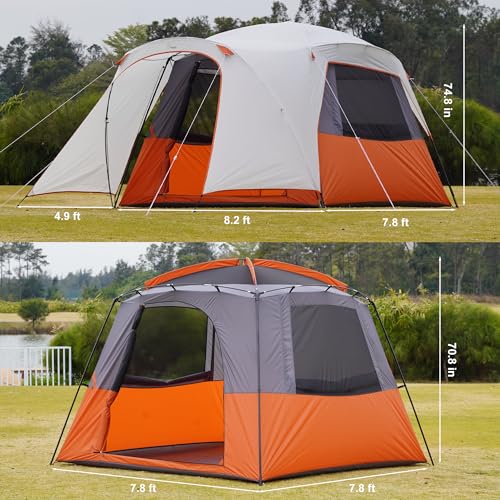 Image of Vidalido 3-4 Person Tent with 1 Mesh Door and 2 Large Mesh Window, Double Layer Waterproof Portable Family Cabin Tent, 4 Person Tents for Outdoor Camping Hiking
