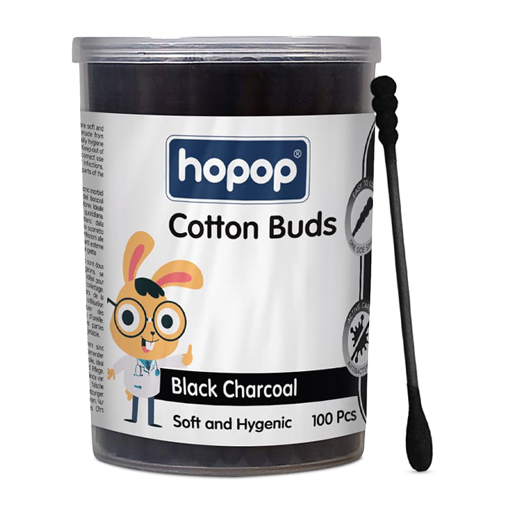 Hopop Cotton Buds | Baby Spiral Tip Paper Stem Charcoal Ear Cleaner Buds | BPA Free Cotton Swabs | 1 Pack | 100 Sticks | Black Charcoal-picture-26