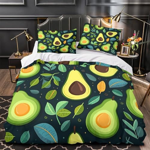 Housse de couette avocat 3D microfibre parure lit ado douce fermeture éclair