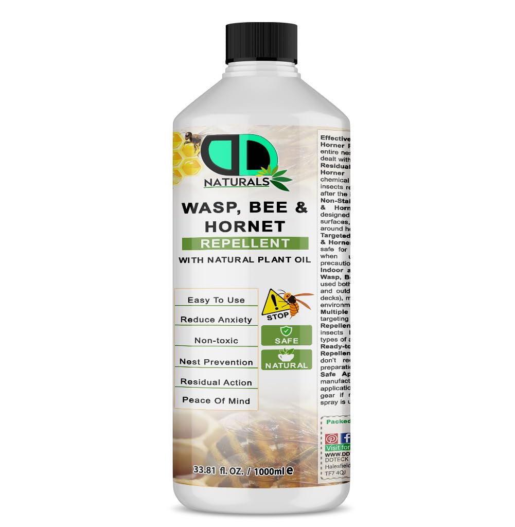 DD Teck 100% Natural Wasp, Bee & Hornet Repellent – Plant-Based Insect Deterrent – Non-Toxic, Safe, Easy to Use, Nest Prevention, Residual Action for Outdoor & Indoor Use (1000ml)