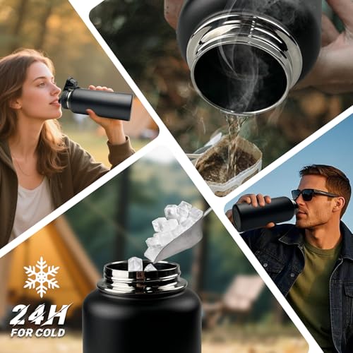 Image of 32 oz Insulated Water Bottle with Sleeve - Tactical Stainless Steel Wide Mouth Gym Water Bottles for Men Sports Workout Hiking with Pouch Gray