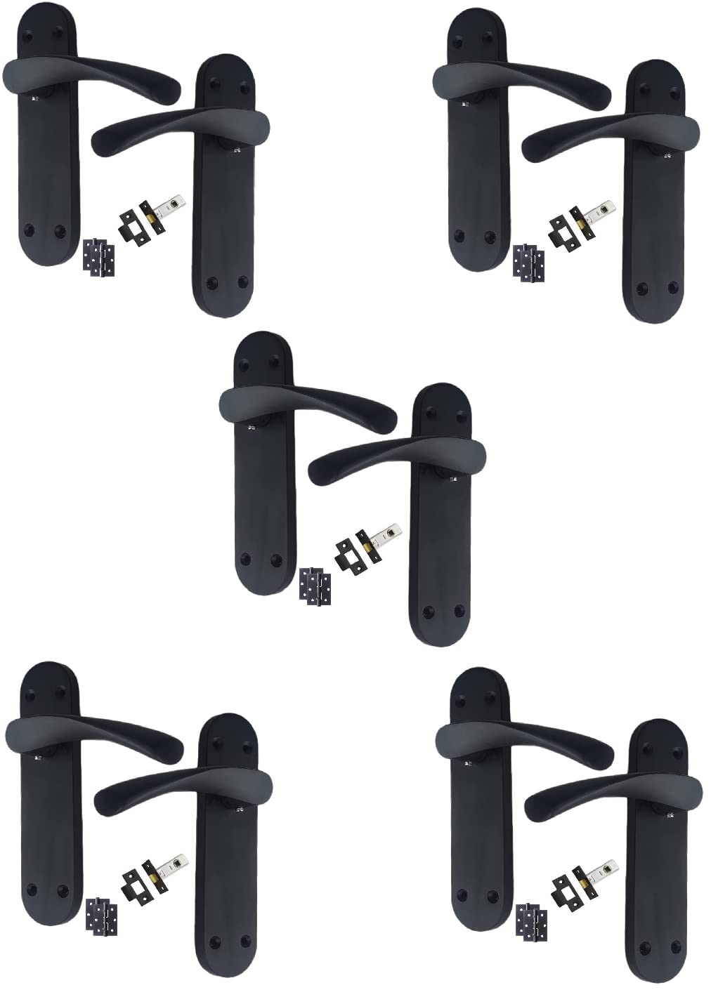 Golden Grace Astrid Matt Black Door Handle Set With Backplate 182 X 45Mm 5 Pack