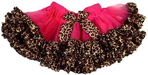 Max Daniel Designs Maxine Girls' Fluffy Tulle Tutu Skirt Tiered Animal Print Ballet Dance Pettiskirt Dress (Small, Hot Pink/Leopard)