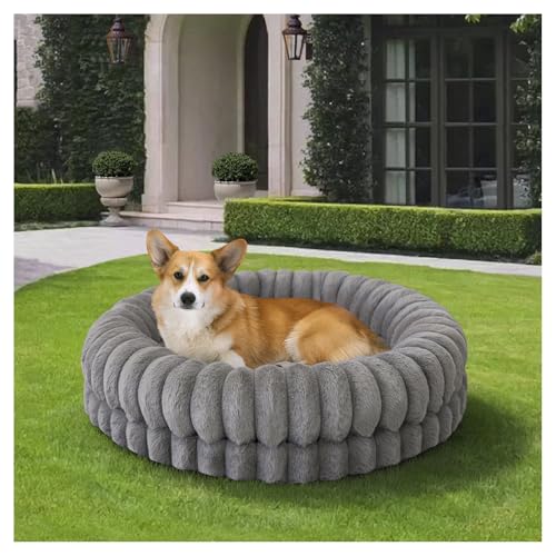 Image of BALANCE Luxury Donut Dog Bed, 30 Inches Round Dog Bed Medium Size Dogs Washable, Orthopedic Calming Dogs Bed for Pets with Anti-Slip Bottom, Gray