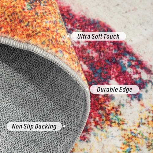 Carvapet Rugs for Living Room, Colorful Modern Abstract Low Pile Large Carpet with Rubber Backing, Foldable, Non Slip Machine Washable (9 x 6 Feet Rectangular, Red Area Rug)