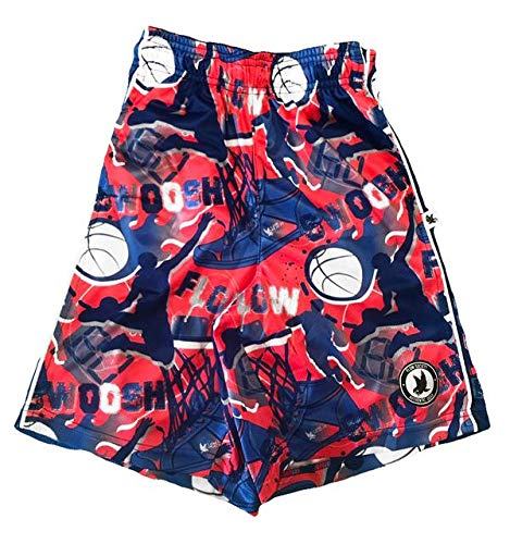 Flow Society Swoosh Blue & Red Attack Boys Shorts - Kids Athletic - Basketball - Baseball - Hockey - Football - Lacrosse