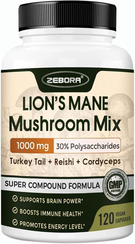 Evorina ZEBORA Lions Mane Supplement Capsules - Mushroom Supplement with Lions Mane, Cordyceps, Reishi, Turkey Tail, Shiitake - Lion's Mane Mushroom for Memory, Focus & Immune Support - 120 Vegan Capsules | High Strength Herbal Supplement | Clean Label Ayurvedic Wellness-image-46