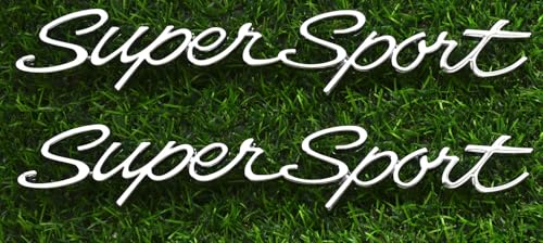 Image of 2Pcs Script Super Sport Emblems 3D Front Side Badge Nameplate Letter Compatible with Chevy Impala SS 1965 1966 (Chrome)
