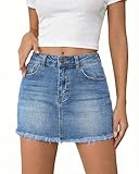 luvamia Women's Casual Mid Waisted Washed Frayed Pockets Denim Jean Short Skirt Lapis Air Size Small...