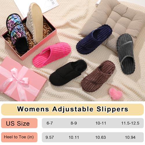 Besroad Women's Wide Fit Diabetic Slippers Adjustable Memory Foam Slippers Arthritis Friendly Indoors Outdoors