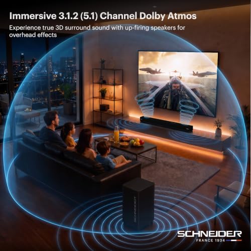 Image of Schneider AUREON SB312DA 3.1.2 (5.1) Channel Dolby Atmos Soundbar with Wireless Subwoofer - 300W RMS Power Setup (600W Peak) Upward-Firing Speakers - HDMI 2.1 eARC - Bluetooth 5.3 - Matte Black