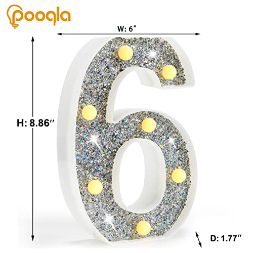 Image of Pooqla Marquee Light up Numbers, Lighted Numbers for 6th Birthday Decorations, Night Light Battery Powered for Silver Party Decorations, Gift for Boys Girls Christmas Wedding Home Room Decoration