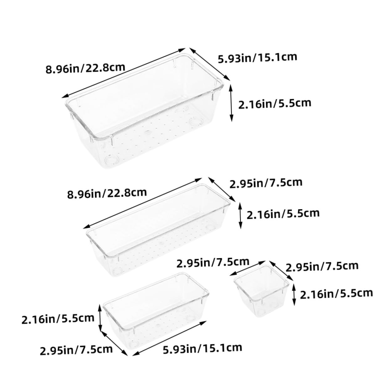 15 Pezzi Organizer Trasparente per Cassetti in Pet Multiuso 4 Specifiche, Facile da Pulire, per Cucina e Ufficio, per Posate e Cosmetici