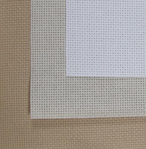 Image of KCS 3 pc of 15 inch x 18 inch(38cmx45cm) Counted Cross Stitch Cotton Aida Cloth Needlework Rolled Fabric Box,16CT,Khaki+Pearl Grey+White