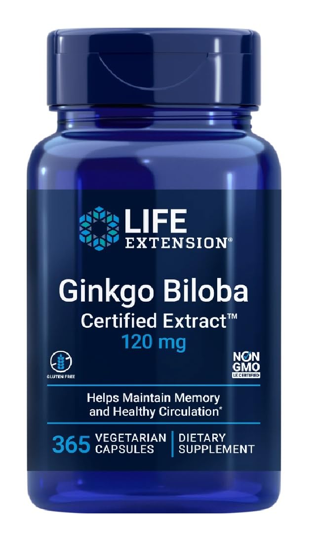 Life Extension - Ginkgo Biloba Extrakt | Zertifizierter Ginkgo Biloba-Extrakt, 120 mg für kognitive Unterstützung - 365 Kapseln