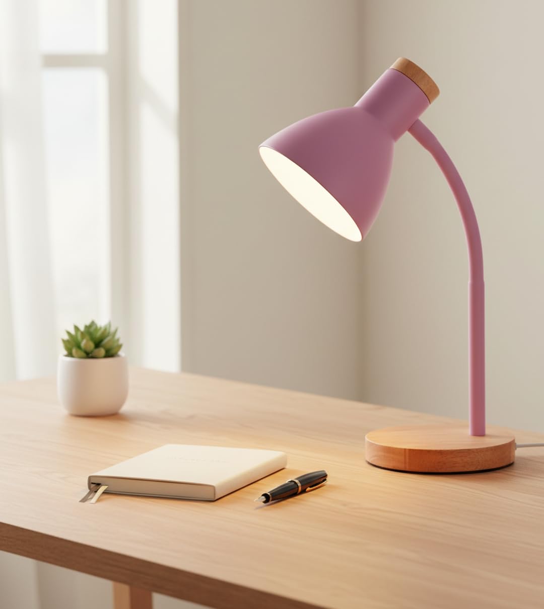 BEL AIR HOME - Lampada Flexo ARGOS E-27 - Legno Nero | Illuminazione Studio, Lavoro, Lettura | Braccio Flessibile | Perfetta per Studenti, Professionisti (LAMPADINA NON INCLUSA) (ROSA)