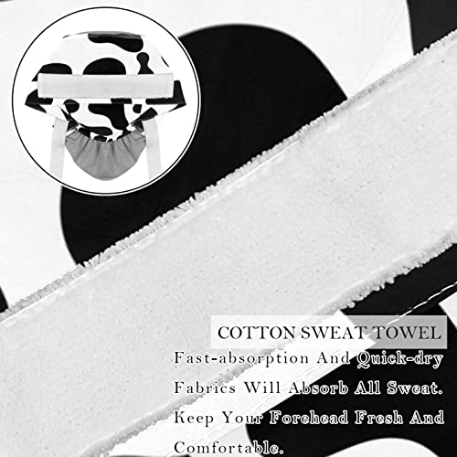 Image of 2 PCS Bouffant Cap with Button Ponytail Pouch Working Cap Sweatband Adjustable Surgical Cap Black and White Cow