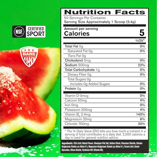 Image of BARE PERFORMANCE NUTRITION BPN Electrolytes Hydration Drink Mix | Sugar Free Electrolyte Powder | 500mg Sodium per Serving | Naturally Sweetened | Salted Watermelon, 50 Servings (Pack of 2)