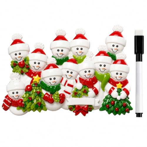 Image of iDIY Family Christmas Ornament 2026-3D Resin Snowman Ornament, Includes Brush Pen for Writing Names and Year, Christmas Tree Hanging Decoration, Family Keepsake Gift, Designed for 11 Members
