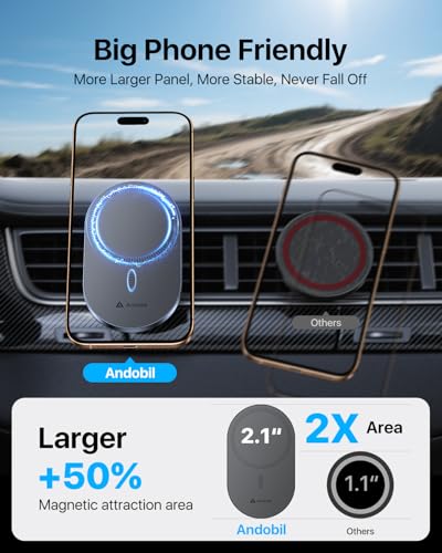 Image of andobil 2026 Upgraded for Magsafe Car Mount [Biggest Panel, Big Phone Friendly] 360 Rotation Magnetic Phone Holder for Car Vent Suitable for iPhone 17 /16 /15 Pro Max Samsung S25 /S24 (Grey)