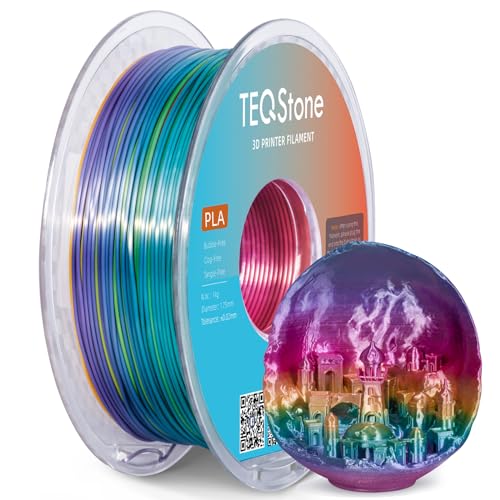 TEQStone Silk PLA Filament 1,75mm Regenbogen 1KG, Hochglänzende Oberfläche, Sauber Gewickelt, Maßhaltigkeit +/-0,02mm Vakuumverpackung