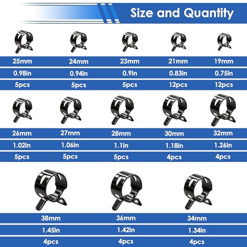 Image of smseace 75Pcs Spring Band Hose Clamp 19 21 23 24 25 26 27 28 30 32 34 36 38mm Constant Tension Hose Clamp With Plier used for Fuel Line,Vacuum Hose,Air Hose Spring Hose Clamp Kit
